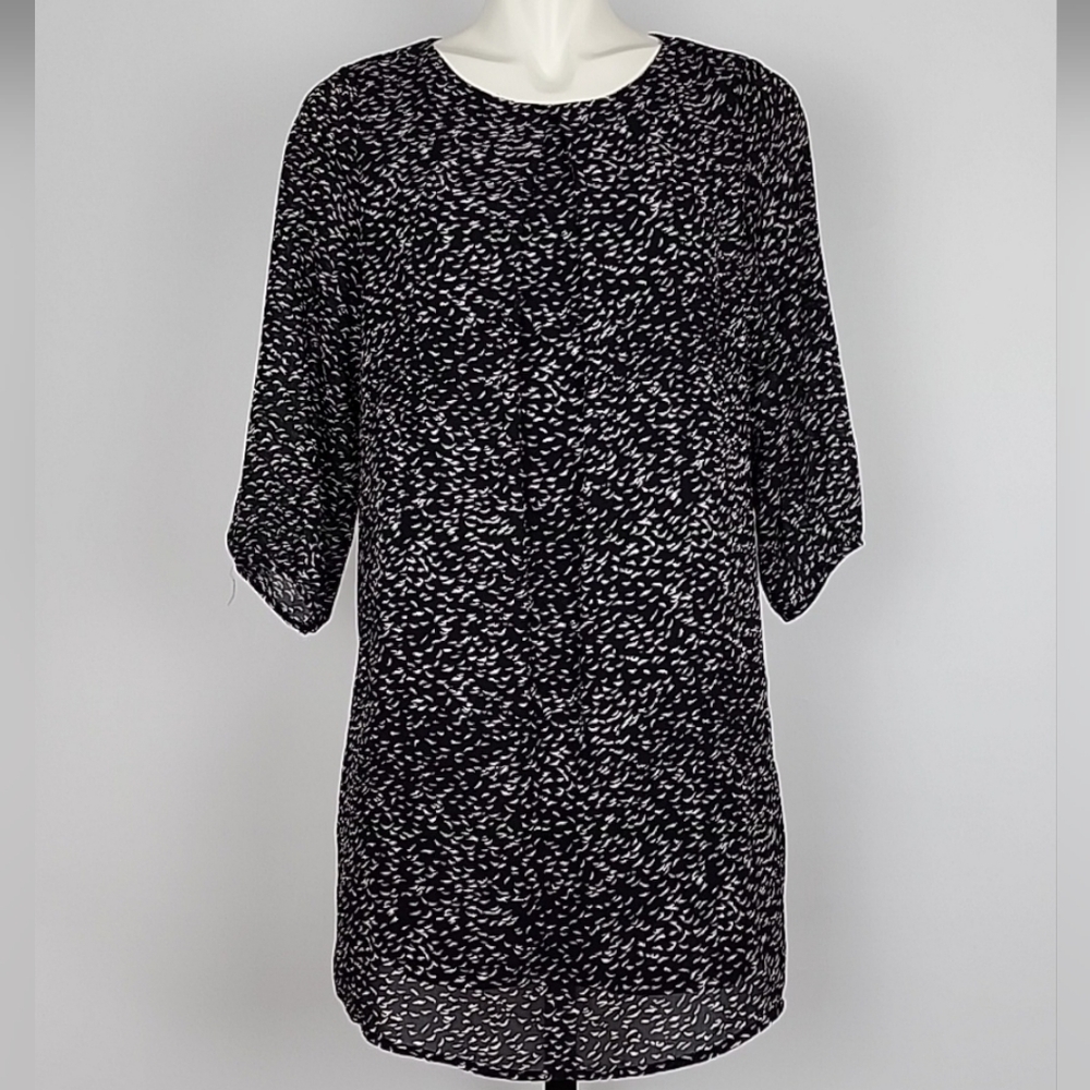 H&M Women's Dress Midi Black White Flecks Lightweight 3/4 Sleeves  6